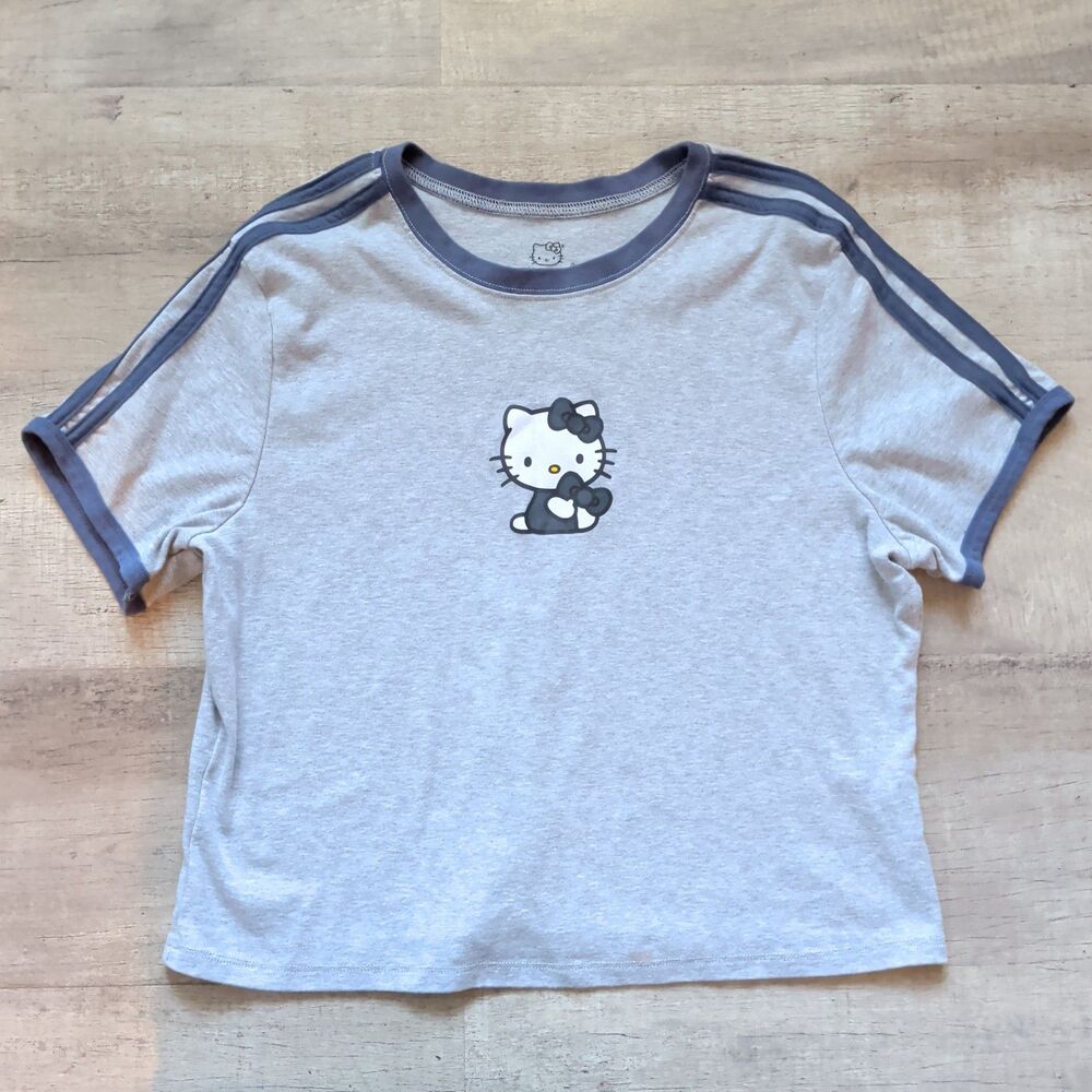 Hello Kitty by Sanrio Girls Youth Size XXL 20 Gray Cropped T-Shirt Sidestripe